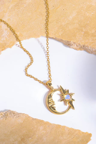 Copper 14K Gold Plated Moon & Star Shape Pendant Necklace